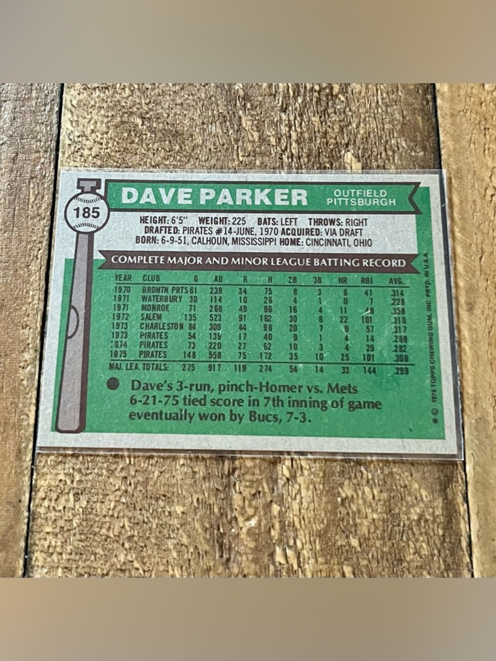 Topps Vintage 1976 Hall of Famer Dave Parker - Picture 2 of 2